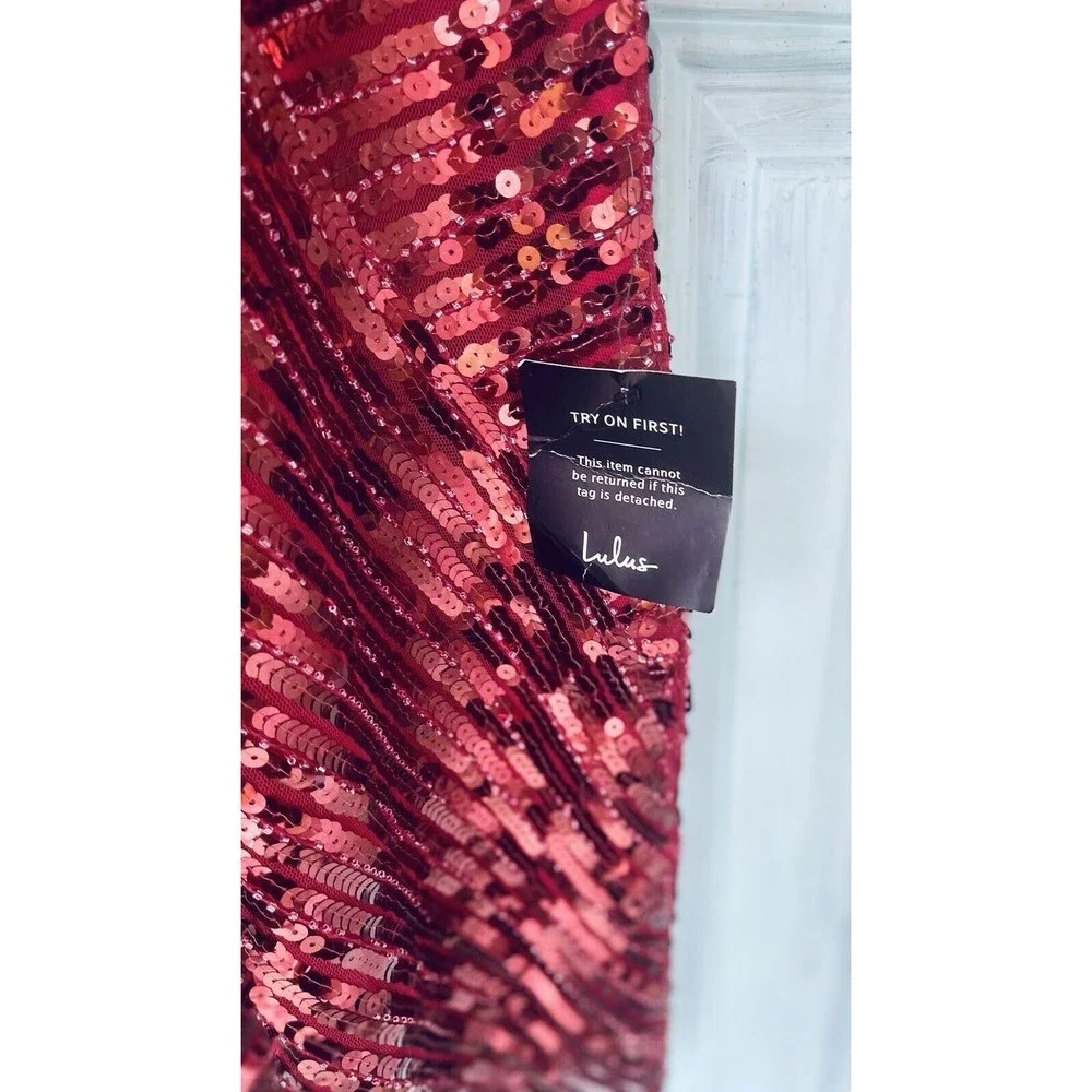 Ace Of Spades Wine Red Sequin Bodycon Dress By Lulu’s Size Small - Picture 4 of 11